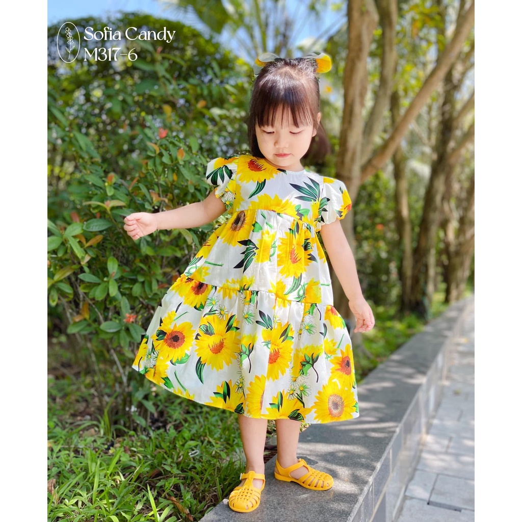 Váy hoa hướng dương ba tầng tay bồng BG-PITUPI