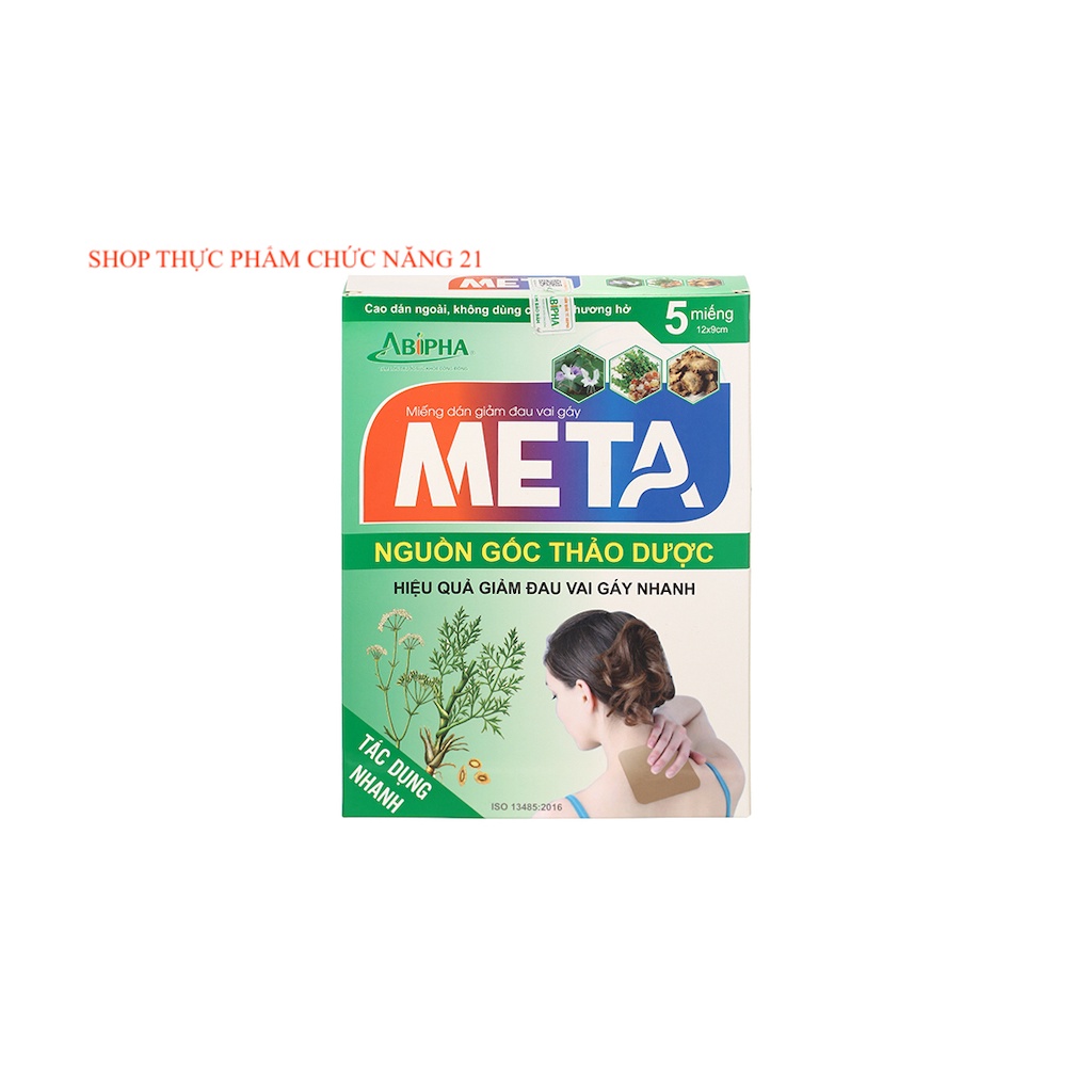 Miếng Dán Giảm Đau Vai Gáy META - Nguồn gốc thảo dược, tác dụng nhanh, Hộp 5 miếng dán