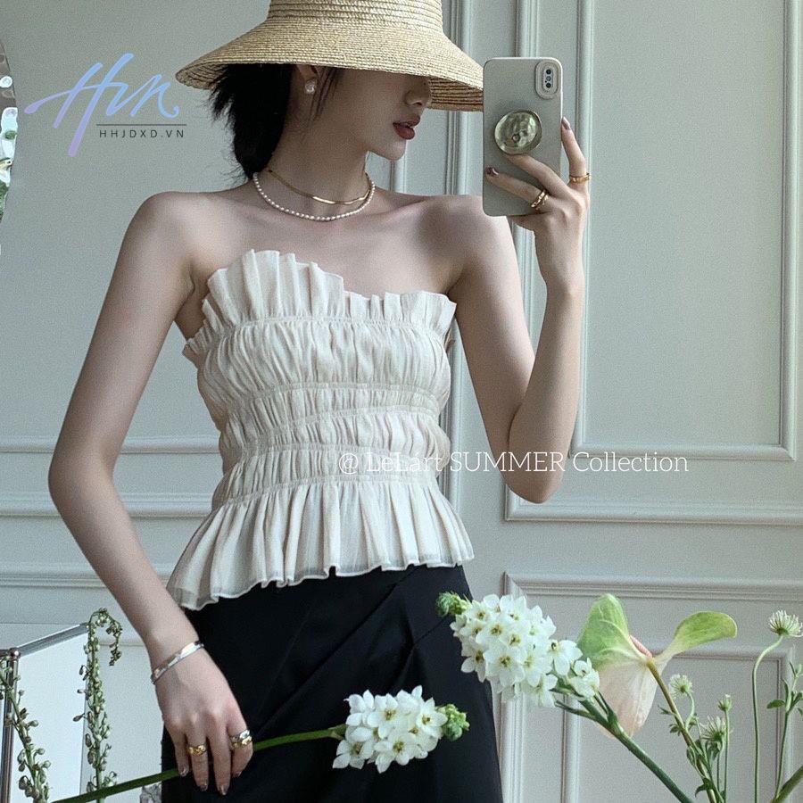 Lelart Áo Ống Xếp Ly Ôm Dáng Vừa Vặn Phong Cách Mùa Hè Pháp 2022 Mới Mẻ Dễ Phối Đồ Cho Nữ