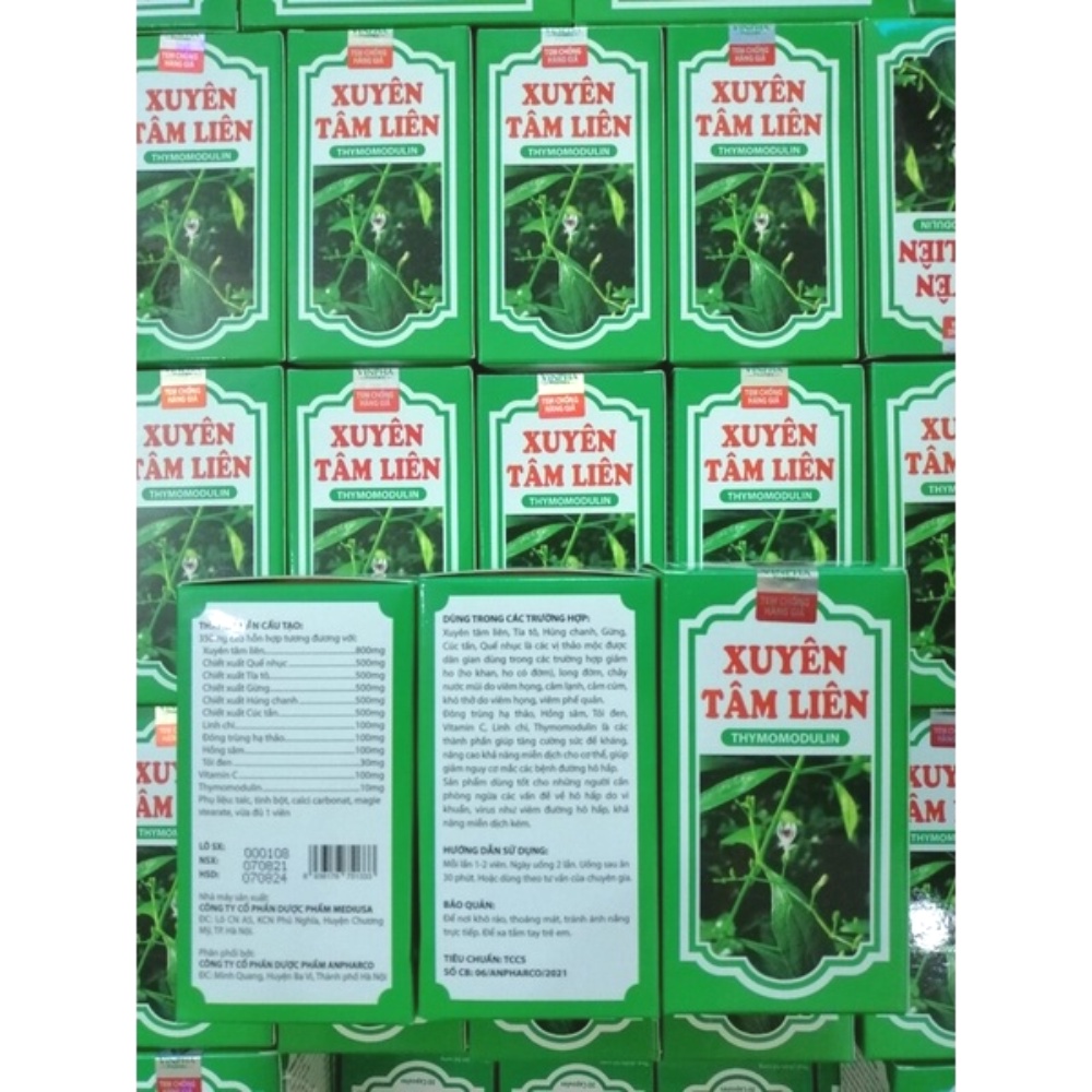 Xuyên tâm liên bổ sung vitamin c, tía tô, húng chanh, thymomodulin, giảm ho - Chai 30 viên