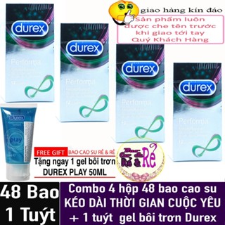 [FREE SHIP] COMBO 4 Hộp 48 cái Bao Cao Su KÉO DÀI CUỘC YÊU Durex Performa + 1 tuýt gel bôi trơn Durex Play