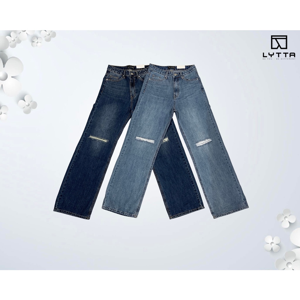 QUẦN JEANS ÔNG SUÔNG RÁCH GỐI 105cm SIÊU HACK DÁNG - XANH ĐẬM