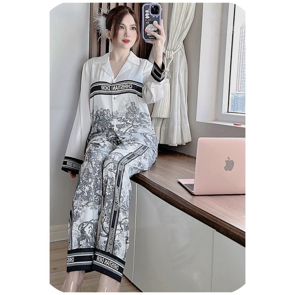 Đồ Ngủ, Đồ Bộ Nữ phong cách quảng châu Lụa Xước - Pyjama Nữ Freesize