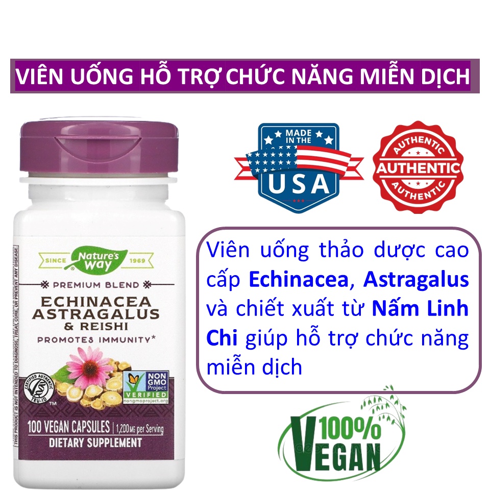 Nature's Way, Echinacea Astragalus & Reishi- Hỗn Hợp Hổ Trợ Miễn Dịch Cao Cấp