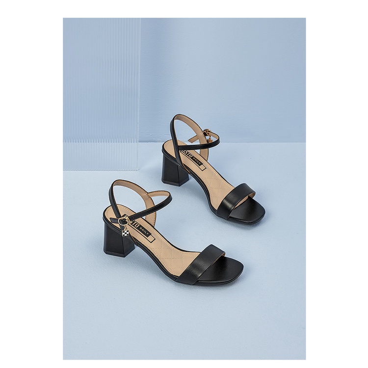Sandal cao gót nữ dusto cao 7p thời trang công sở đẹp cao cấp giá rẻ da mềm chắc chắn êm chân màu đen be-SDDT09