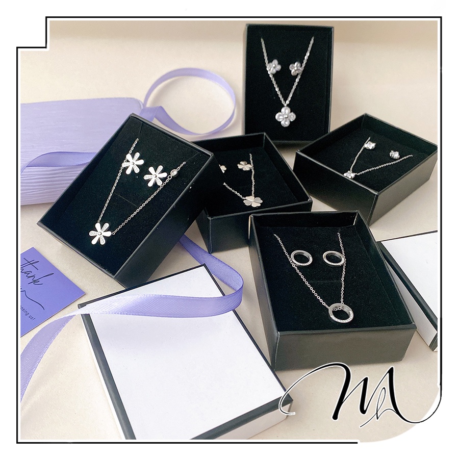 Set bông tai và dây chuyền đính đá tặng hộp đựng cao cấp - Măng's House Set3