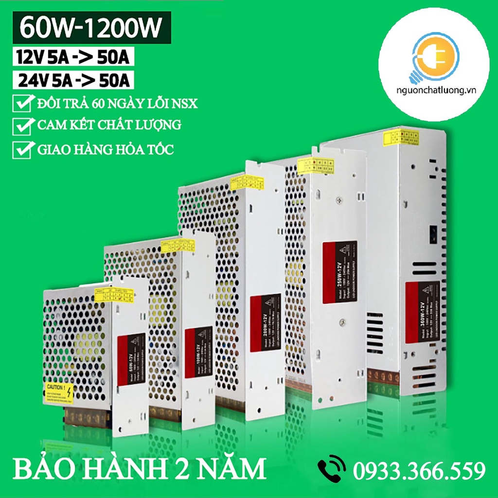 Nguồn Tổ Ong 12V/24V 5A 10A 25A cho camera, Led, Tủ điện công nghiệp,motor, plc và các thiết bị sử dụng điện áp 12V/24V