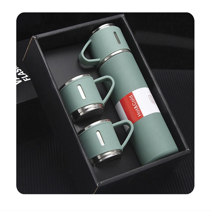 Set Bình Giữ Nhiệt + 2 Ly Cách Nhiệt Vacuum Flask 500ml Inox Cao Cấp
