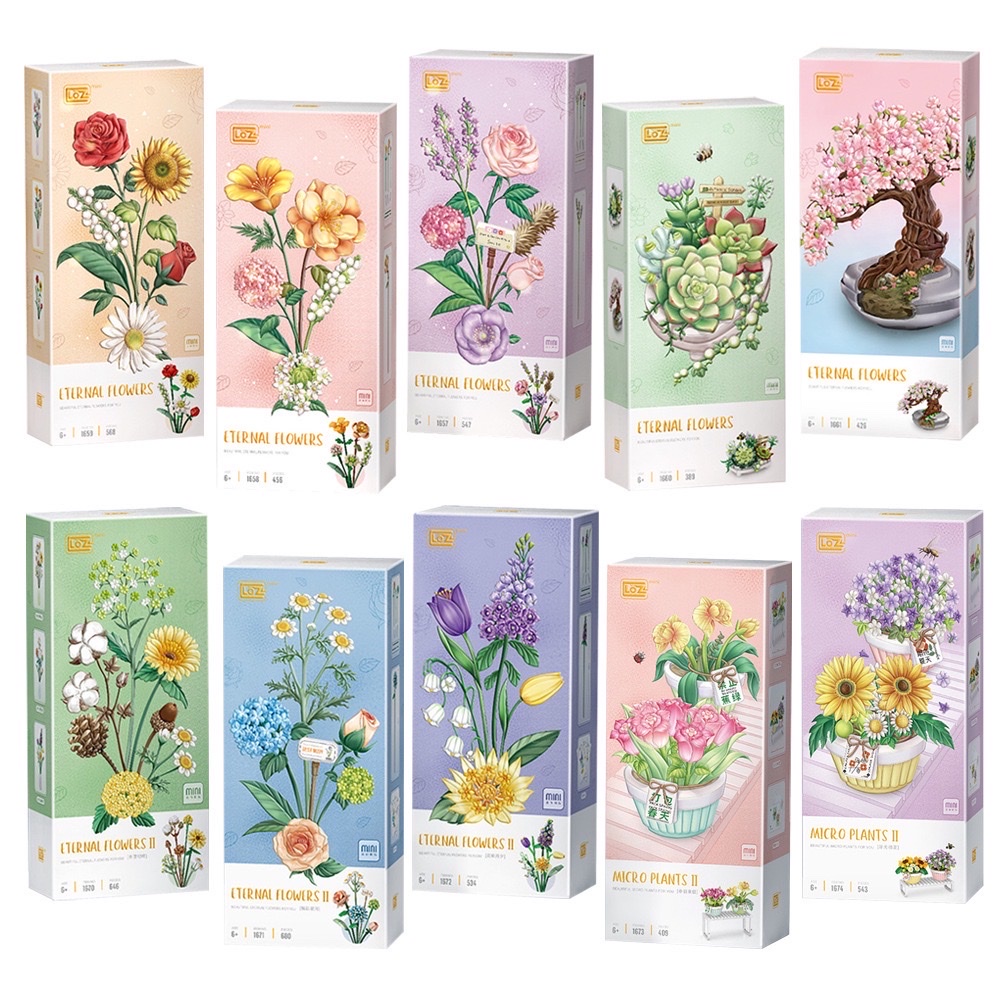 Bộ Lắp Ráp Hoa Hãng LOZ, Đồ Chơi Xếp Hình Khối Xây Dựng Bó Hoa Trang Trí Nhà Cửa, Mô hình quà tặng