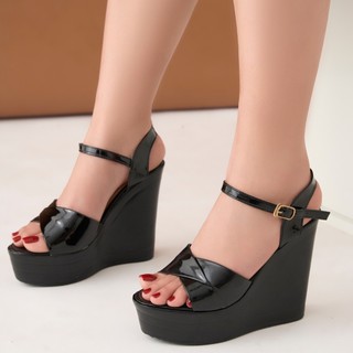 Giày sandal cao gót đế xuồng quai xếp 12cm đế đúc siêu nhẹ