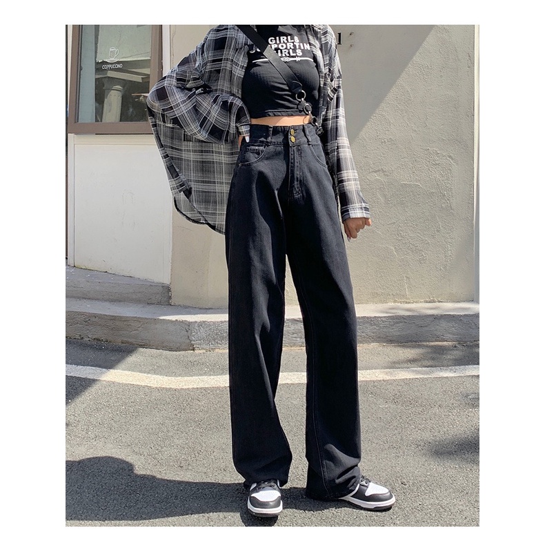 Quần bò nữ xanh đậm nhạt Baggy ống đứng suông rộng lưng cạp cao, Quần Jean Form chất xuông JNO1 hottrend Hàn 2023 | BigBuy360 - bigbuy360.vn