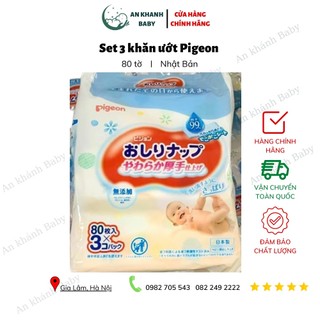 Set 3 khăn ướt Pigeon 80 tờ/gói