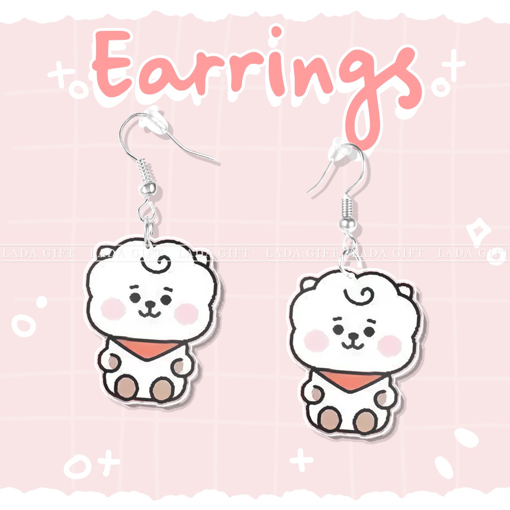 Khuyên tai acrylic thời trang hình RJ nhóm nhạc BTS BT21 ca sĩ Jin, bông tai dạng xỏ nam nữ unisex cá tính