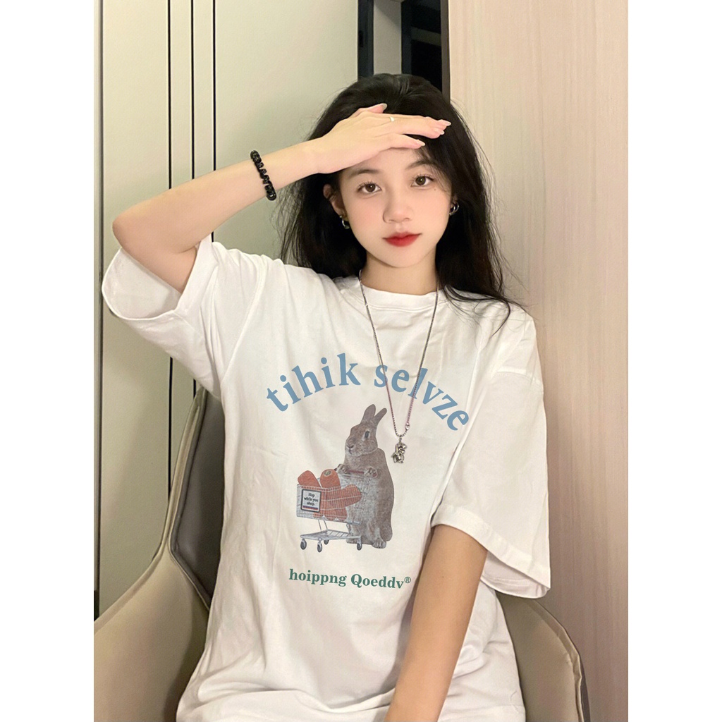 SELVZE Áo Thun Dáng Rộng In Họa Tiết Kiểu Vintage Thời Trang