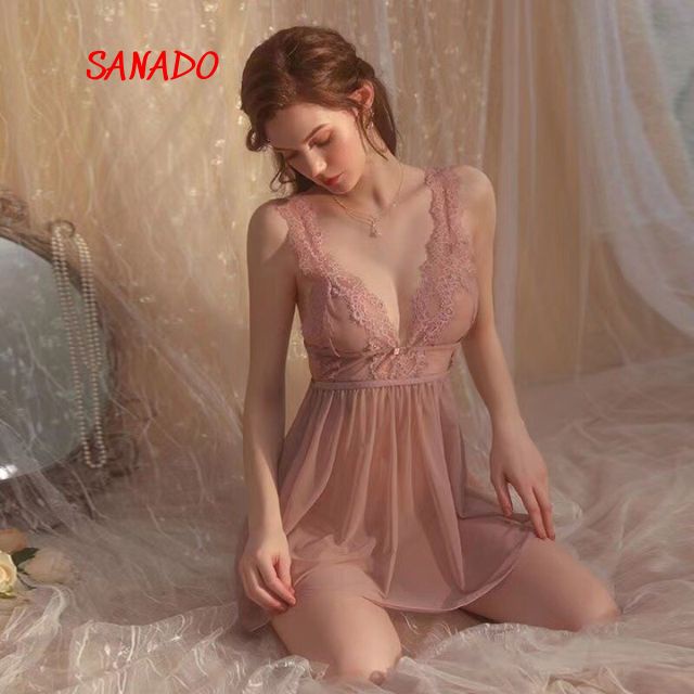 Váy ngủ sexy ren xuyên thấu SANADO kèm quần chíp cao cấp gợi cảm quyến rũ V32 | BigBuy360 - bigbuy360.vn