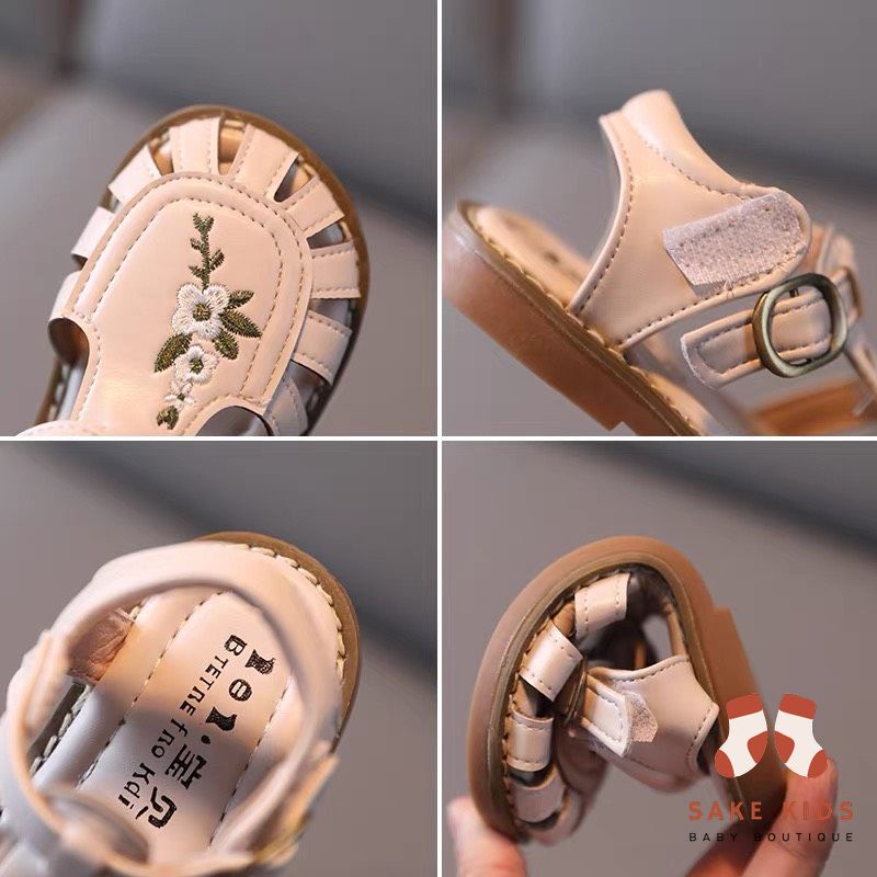 Dép sandal quai hậu chất da PU êm mềm thêu hoa cực xinh đế chống trơn trượt tốt đủ size từ 1-5 tuổi M611