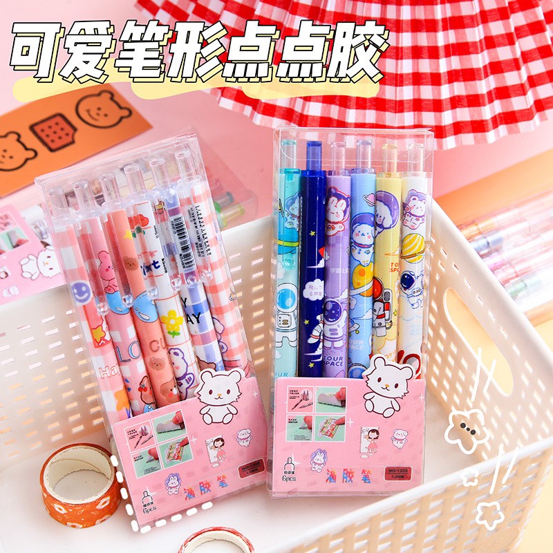 Hộp 6 bút gel dán giấy tiện lợi độc đáo hoạ tiết siêu dễ thương