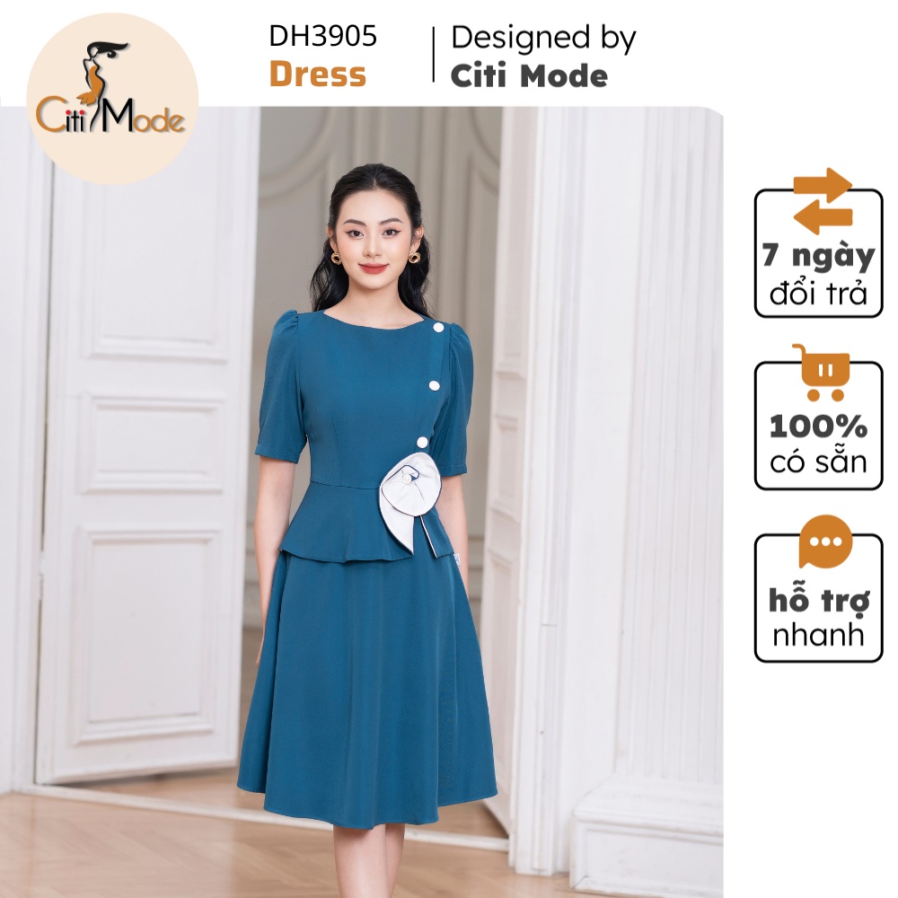 Đầm công sở CITI MODE FASHION thiết kế dáng xoè peplum cổ thuyền đính hoa eo DH3905
