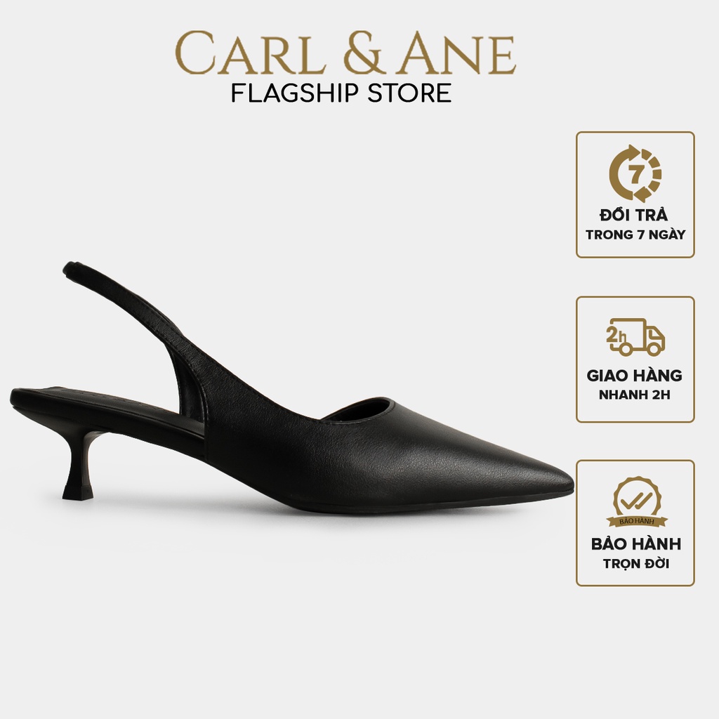Carl & Ane - Giày cao gót nữ dáng Slingback mũi nhọn phong cách thanh lịch màu đen - CL037