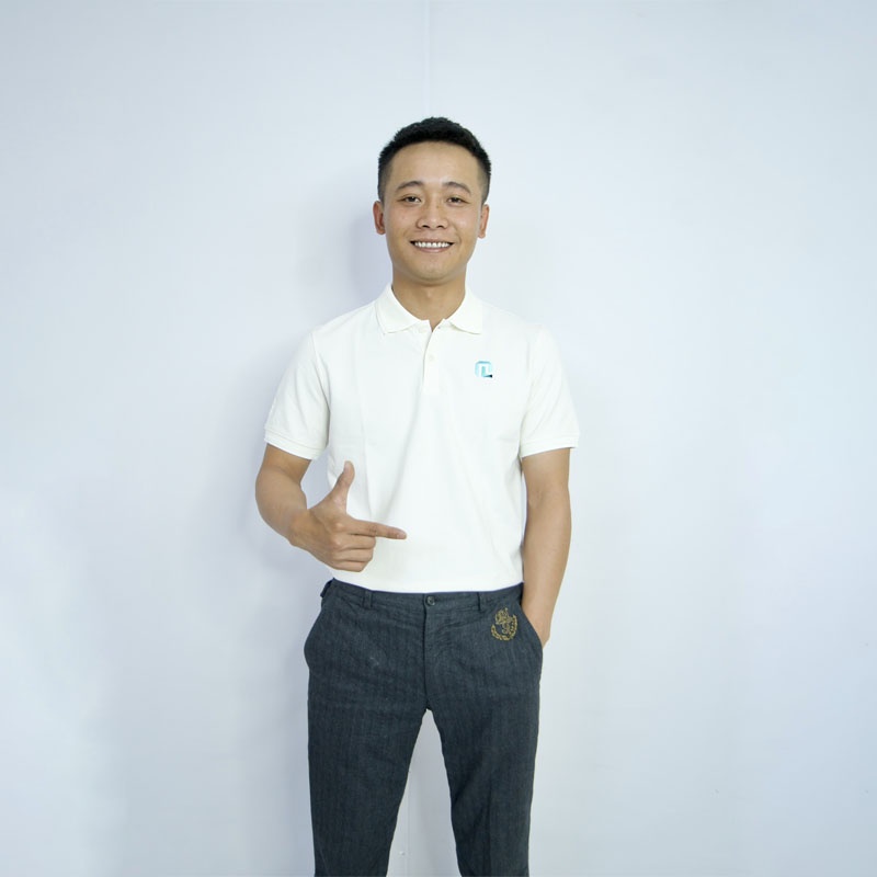 Áo Polo thêu Logo xanh Quang Linh - 100% Cotton Cá Sấu.