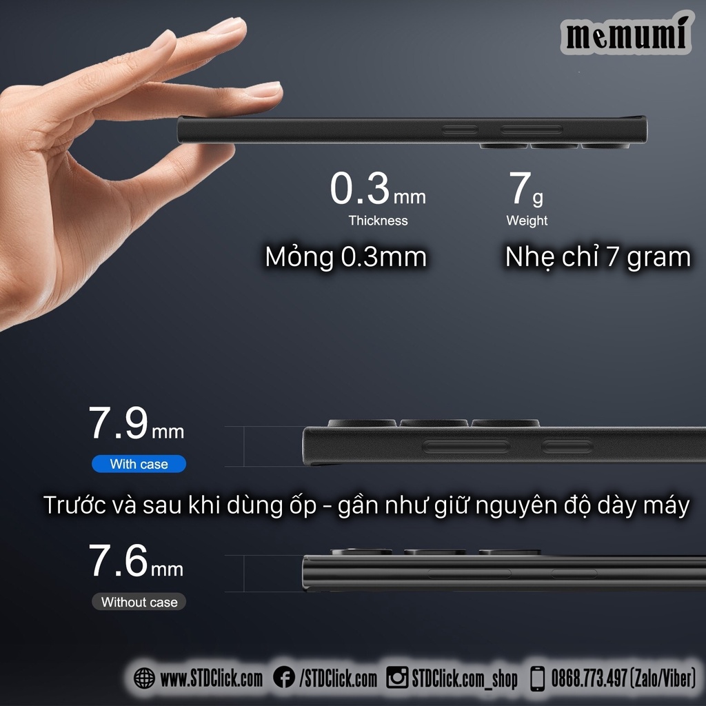 ỐP LƯNG SAMSUNG GALAXY S23 ULTRA 5G MEMUMI MỎNG LỤA CHÍNH HÃNG