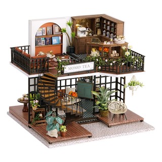 Đồ chơi mô hình tự lắp ráp nhà gỗ búp bê diy ; tiệm trà momo tea - lv001
