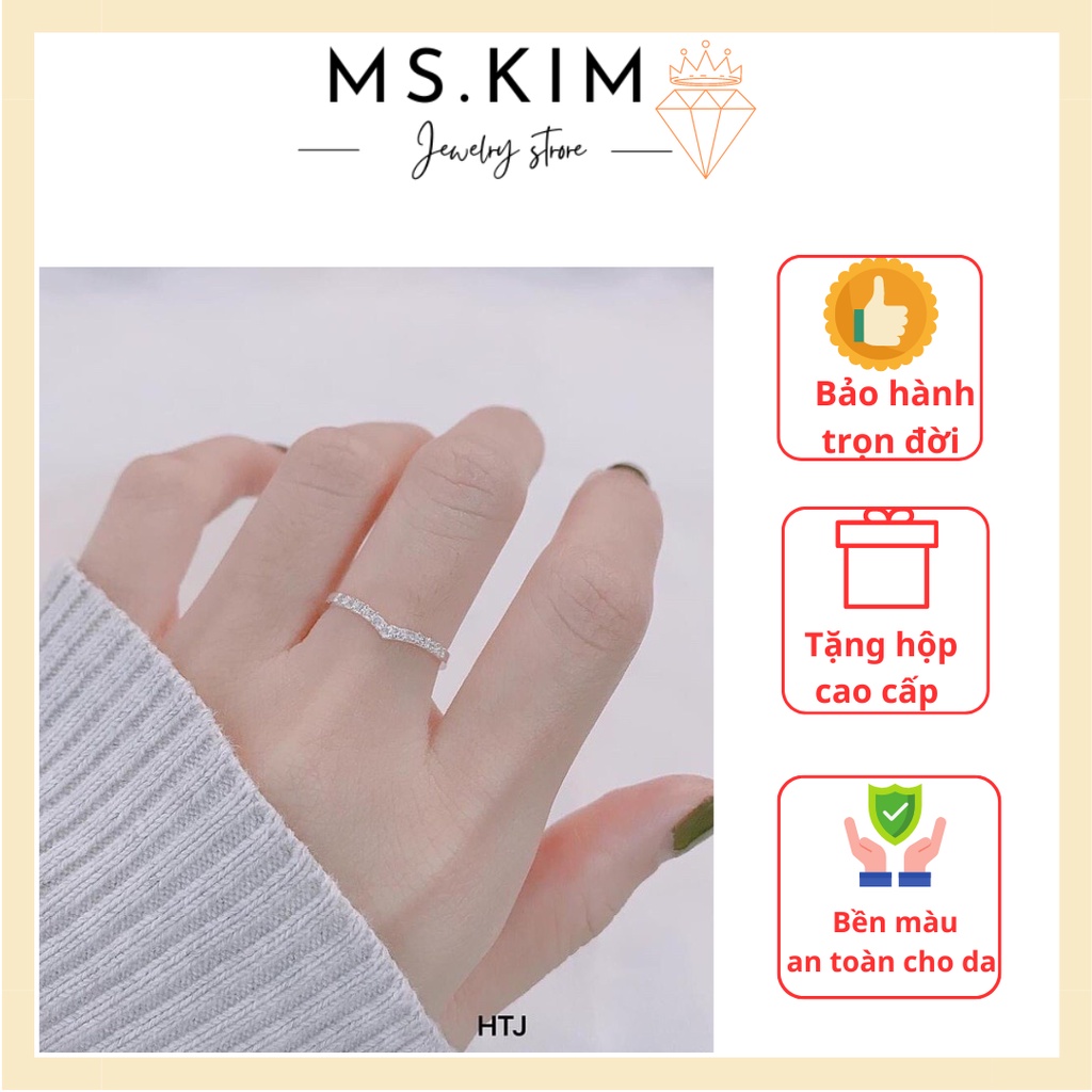 Nhẫn nữ bạc thật thân v gắn đá nhỏ xinh - KIM JEWELRY