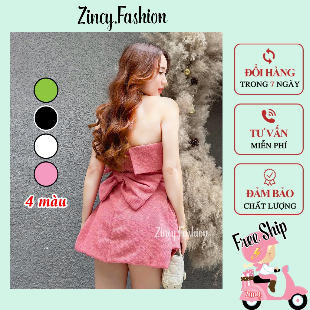 Set đồ nữ đi chơi, áo cúp ngực nơ lưng peplum phối quần short Set áo quần dễ thương Zincy SPQ001