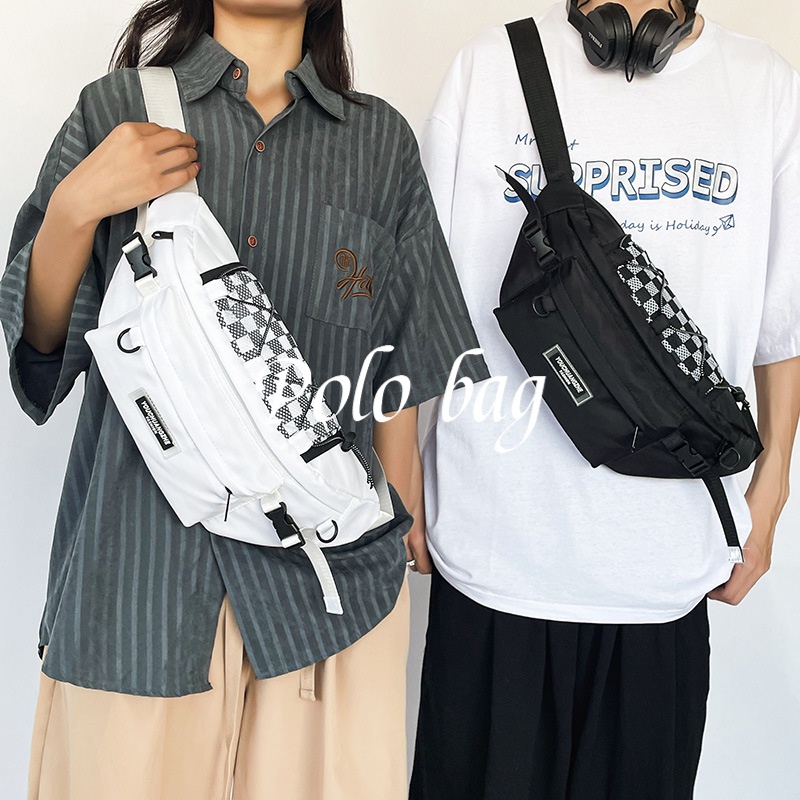 Túi Đeo Chéo Họa Tiết Caro Phong Cách Harajuku Nhật Bản Mới Cho Nam Nữ