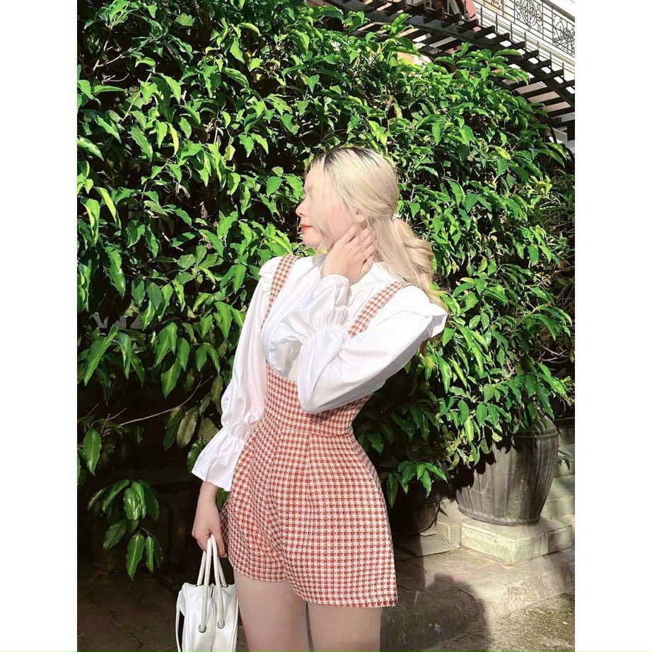 Jum Kèm Áo Tay Bèo Họa Tiết Caro