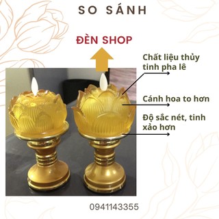 Set cặp Đèn Hoa Sen pha lê thủy tinh không tắt, Nến điện tử phong thủy, sử dụng pin 2A, chân đèn rời