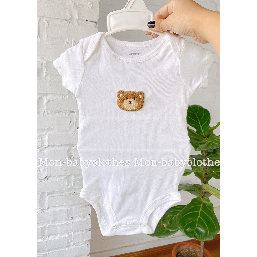 Bộ body cộc tay trắng thêu hình dễ thương cho bé