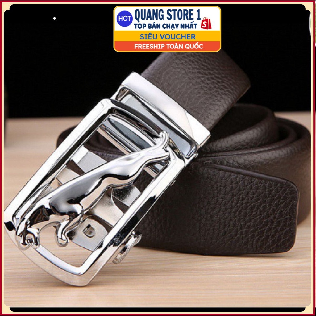 Dây Nịt Nam Đẹp, Thắt Lưng Da Hàng Hiệu Khoá Tự Động Cao Cấp, Thắt Lưng Nam Da Bò 100% Chính Hãng JAGUAR Mạ Bạc Nam Tính
