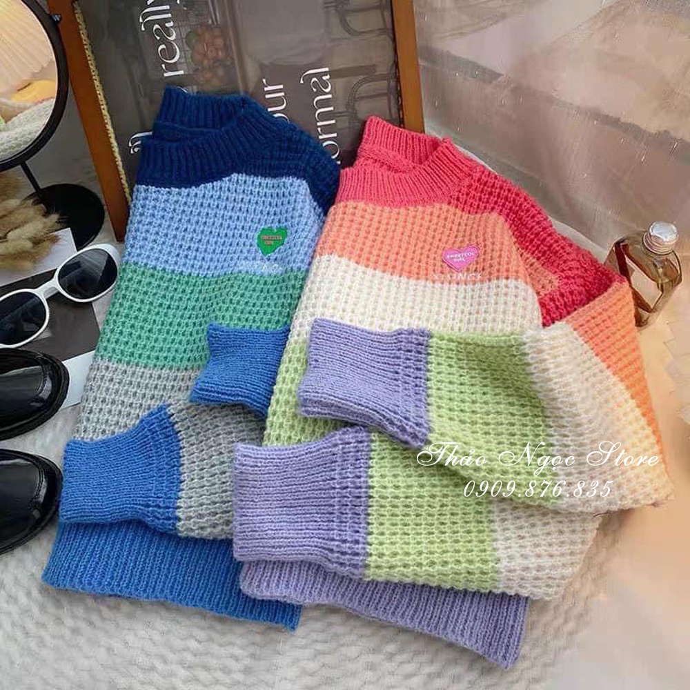 Áo len sọc tag tim tay dài hàng nhập QC hot!  THẢO NGỌC STORE