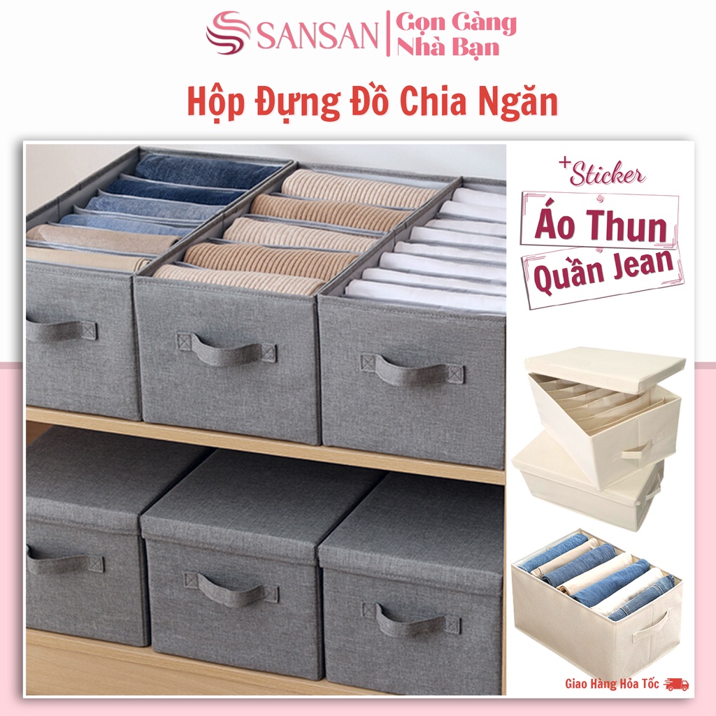 Hộp vải đựng quần áo chia ngăn gấp gọn, đựng quần jean, áo thun, tất vớ đa năng, vải cao cấp VNXK. SANSAN HOUSE