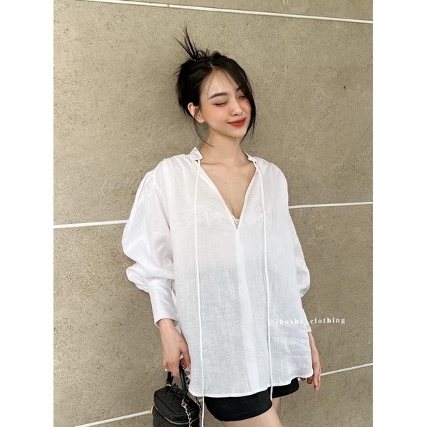 SET ÁO TRẮNG DOLL THẮT NƠ SHORT ĐEN✨