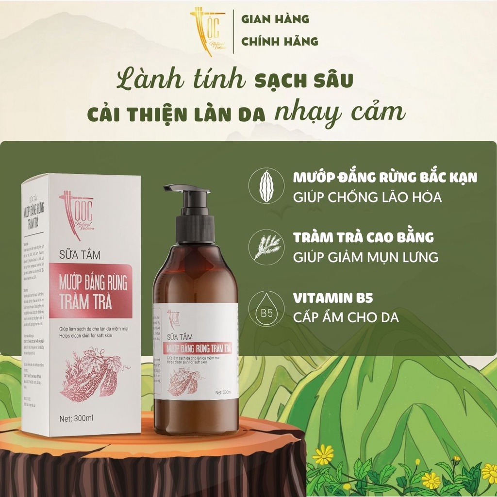 Combo 2 Sữa tắm Mướp đắng rừng & Tràm trà Cao Bằng TỘC Natural sạch khuẩn, giảm mụn và viêm nang lông 300ml