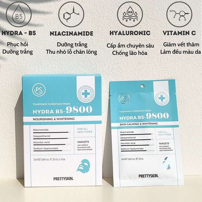 Lẻ 1 miếng Mặt Nạ Dưỡng Trắng Phục Hồi Da Hydra B5 Glutathione Retinol Prettyskin pretty skin Treatment  Mask 25ml