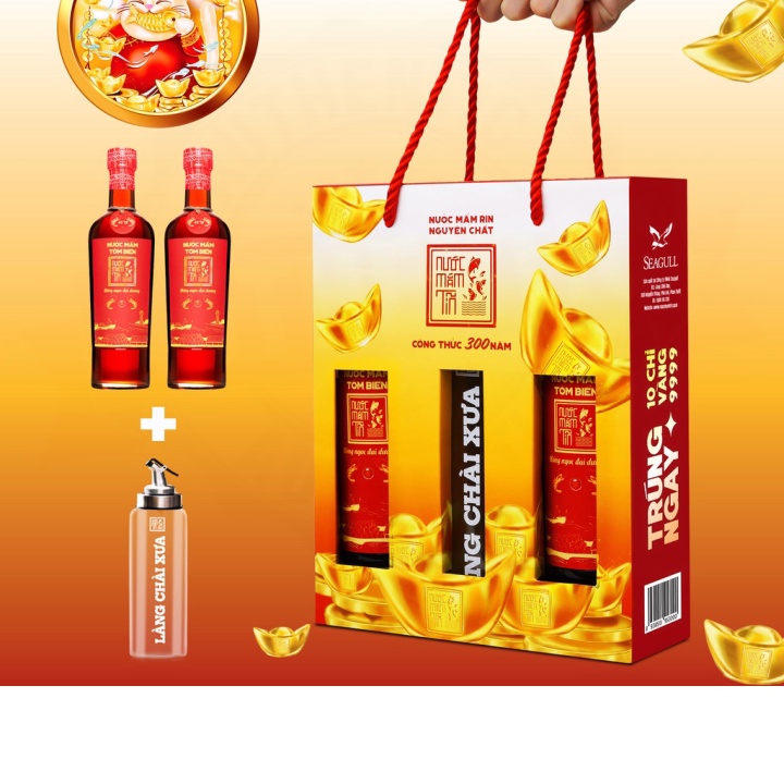 02 Nước Mắm Tĩn Tôm Biển Hồng Ngọc Đại Dương Độ Đạm 45N 500ml + 01 Bình Rót Một Chạm Cao Cấ