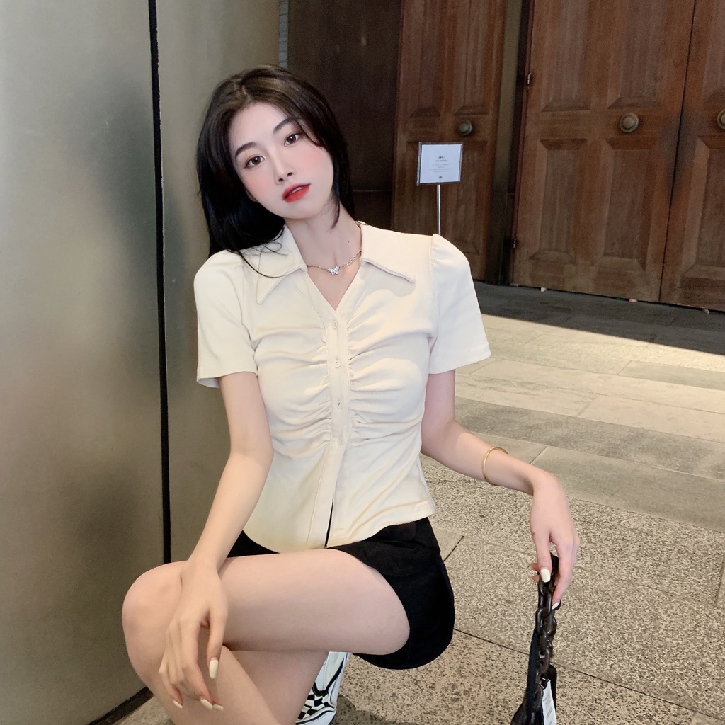 Áo Sơ Mi Tay Ngắn Dáng Ôm Phong Cách Hàn Quốc Thời Trang Cho Nữ