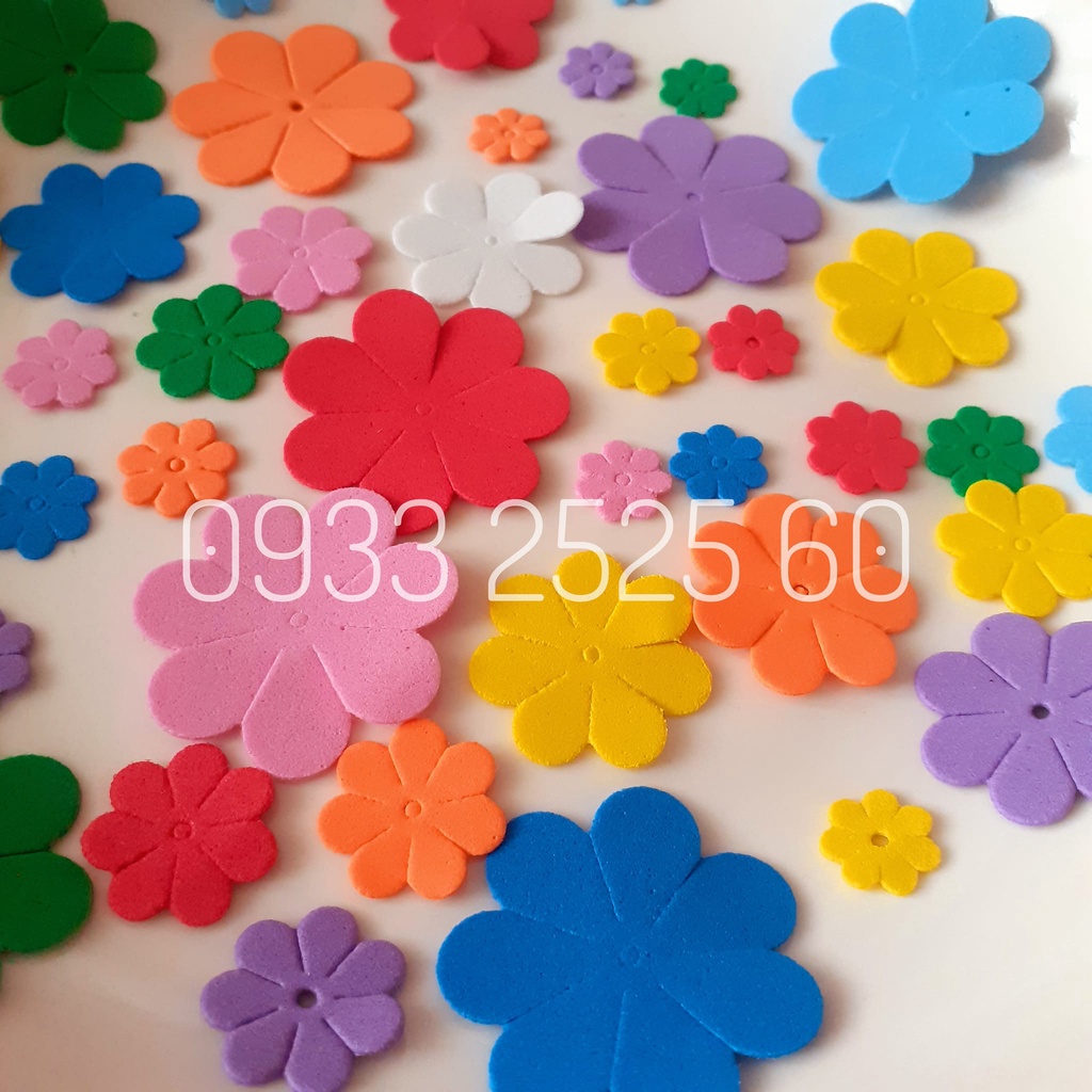 90 hoa xốp nhí, trộn 5 size - Dùng trang trí thiệp, bưu thiếp, phong thư, hộp quà,....