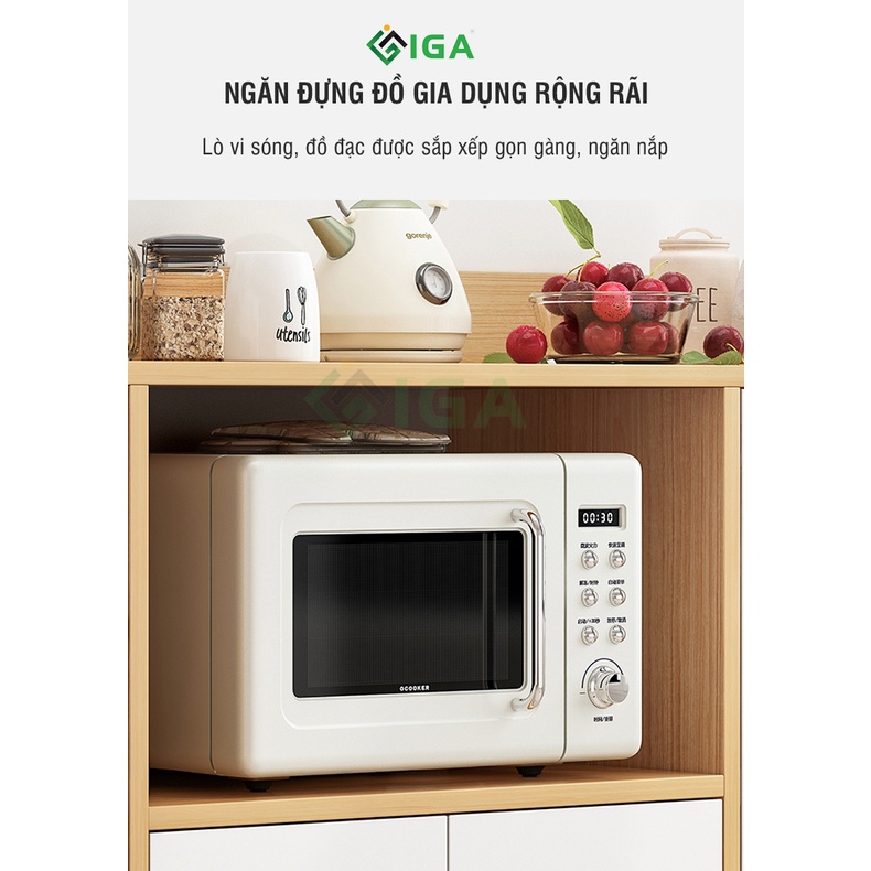 Tủ Bếp 2 Cánh Tủ Lò Vi Sóng Model 01 Phong Cách Nordic Trắng Kết Hợp Vân Gỗ - Gp118B