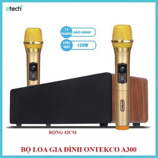 Bộ dàn karaoke hát gia đình ONTEKCO A300 vỏ gỗ kèm 02 micro không dây cực đỉnh