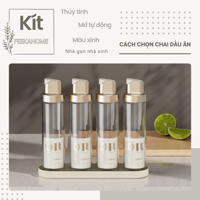 Bình đựng dầu ăn thủy tinh FEEKA thông minh nắp tự đóng mở, chai đựng dầu ăn thủy tinh cao cấp màu sang trọng