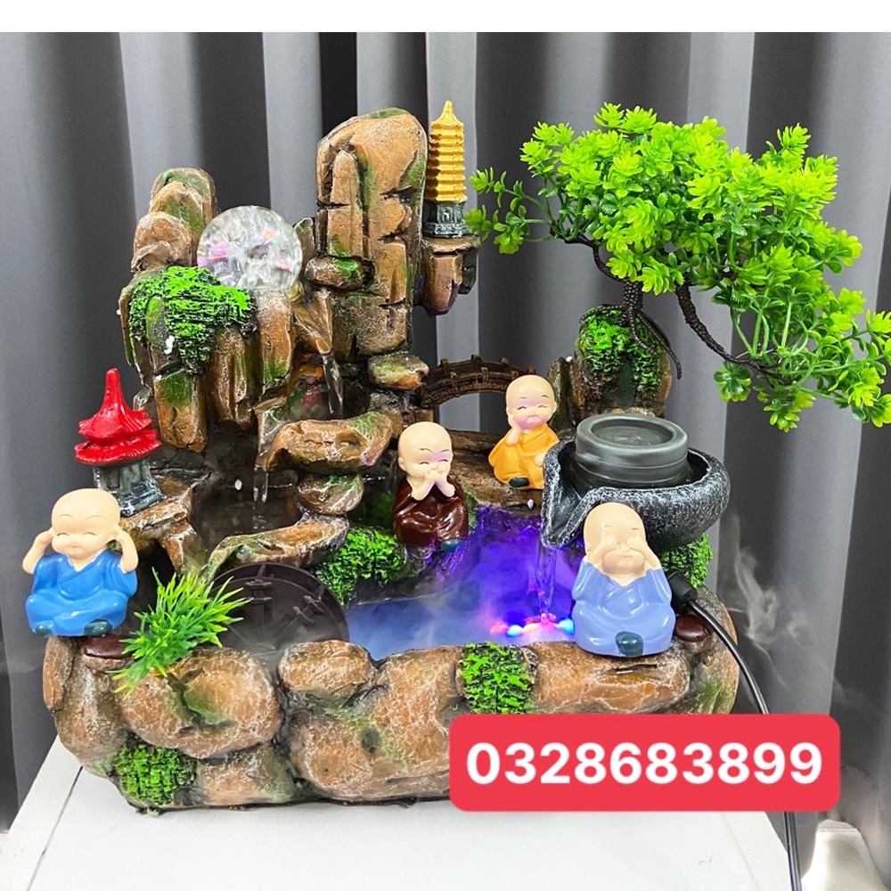 Thác Nước Phong Thủy THÁP ĐỎ , HÒN NON BỘ MIN KÈM BƠM ĐÈN CHÚ TIỂU