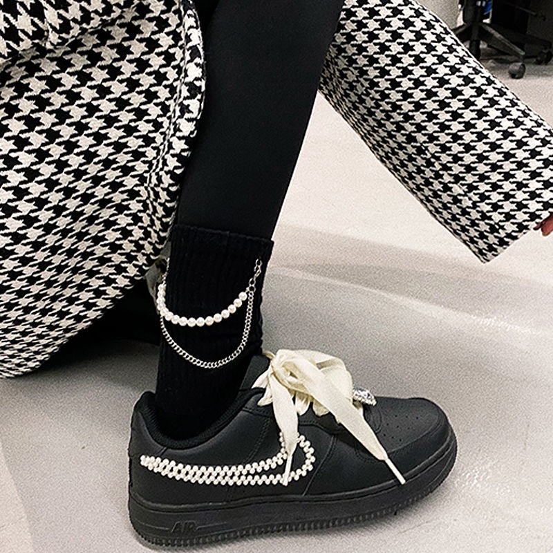 Vớ Cổ Cao Màu Trơn Đính Ngọc Trai Thời Trang Xuân Thu Dễ Thương Cho Nữ