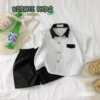 Bộ short sơ mi kẻ trắng công tử bé trai