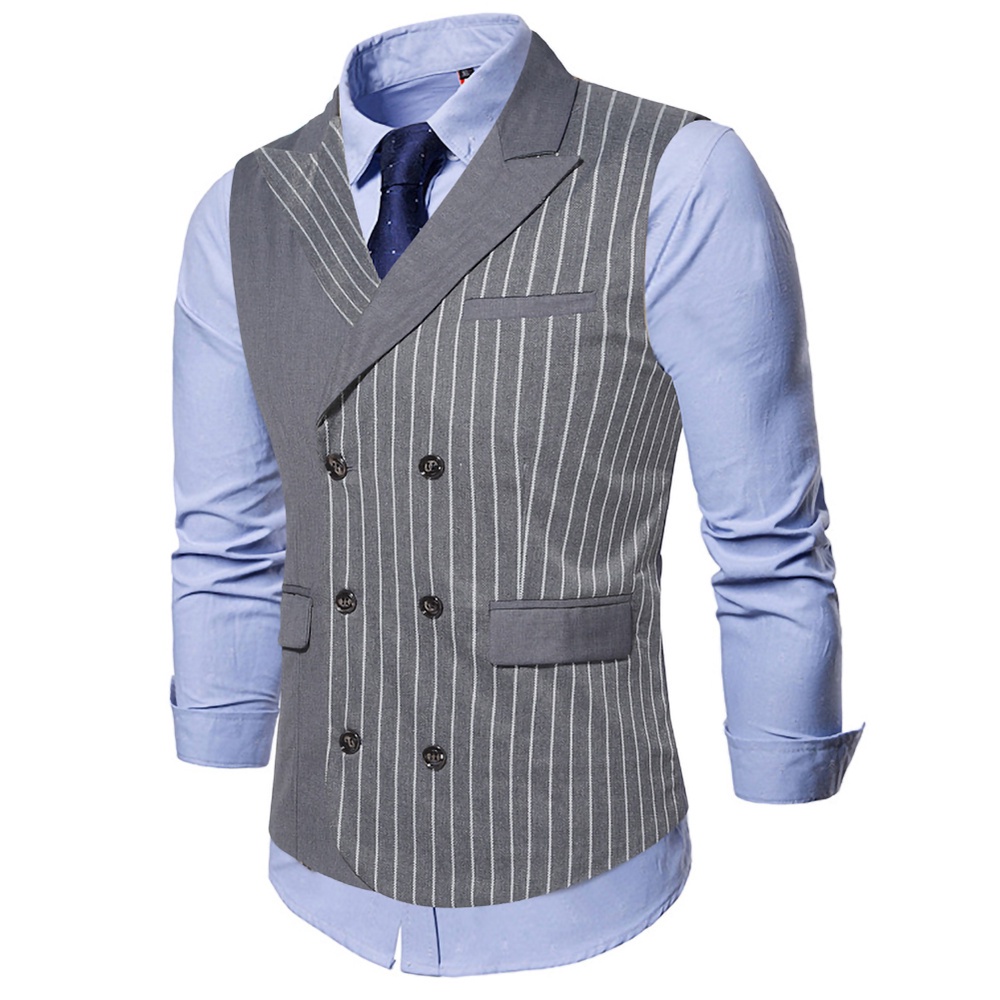Áo gile nam cao cấp phong cách Hàn thiết kế 2 hàng cúc phối kẻ sọc sang chảnh lịch lãm H65