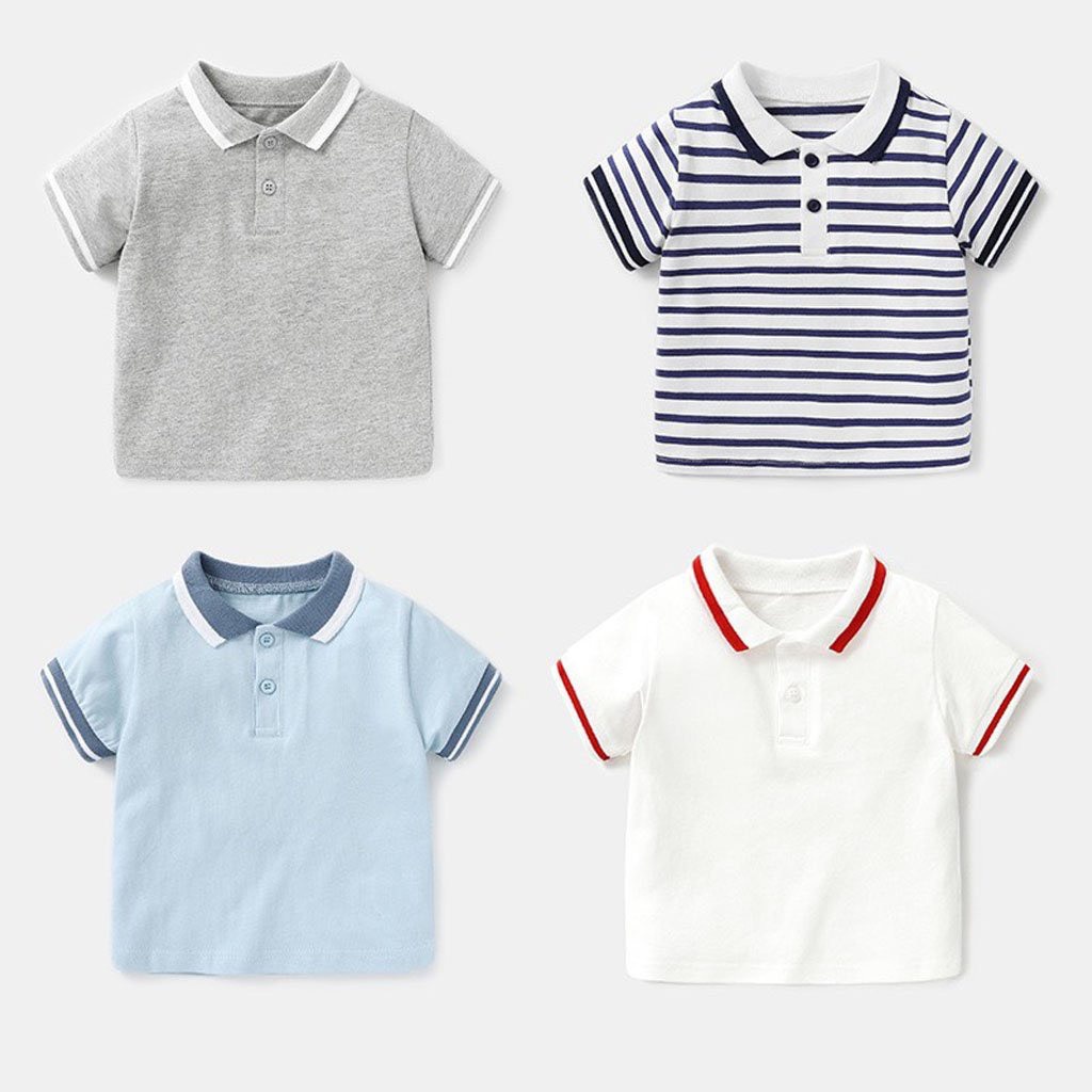 Áo Polo Cổ Kẻ cho bé Chất cotton cao cấp, áo phông cộc tay bé trai có cổ họa tiết trơn - BAOBAO KIDS