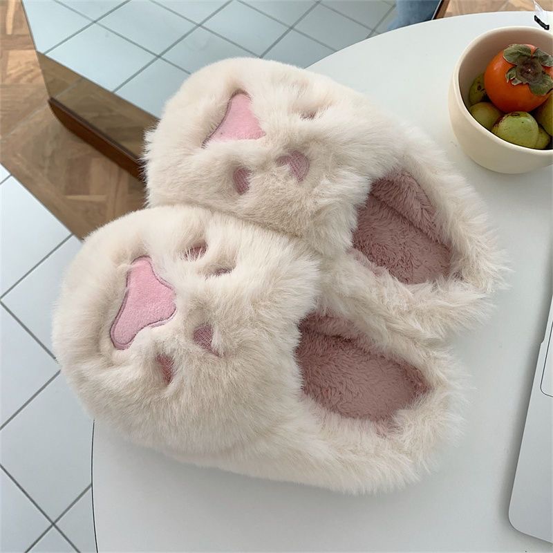 Babyfair Cat Paw Sang Trọng Dép Đáng Yêu Ấm Áp Mềm Mại Thoải Mái Nữ Lông Đi Trong Nhà